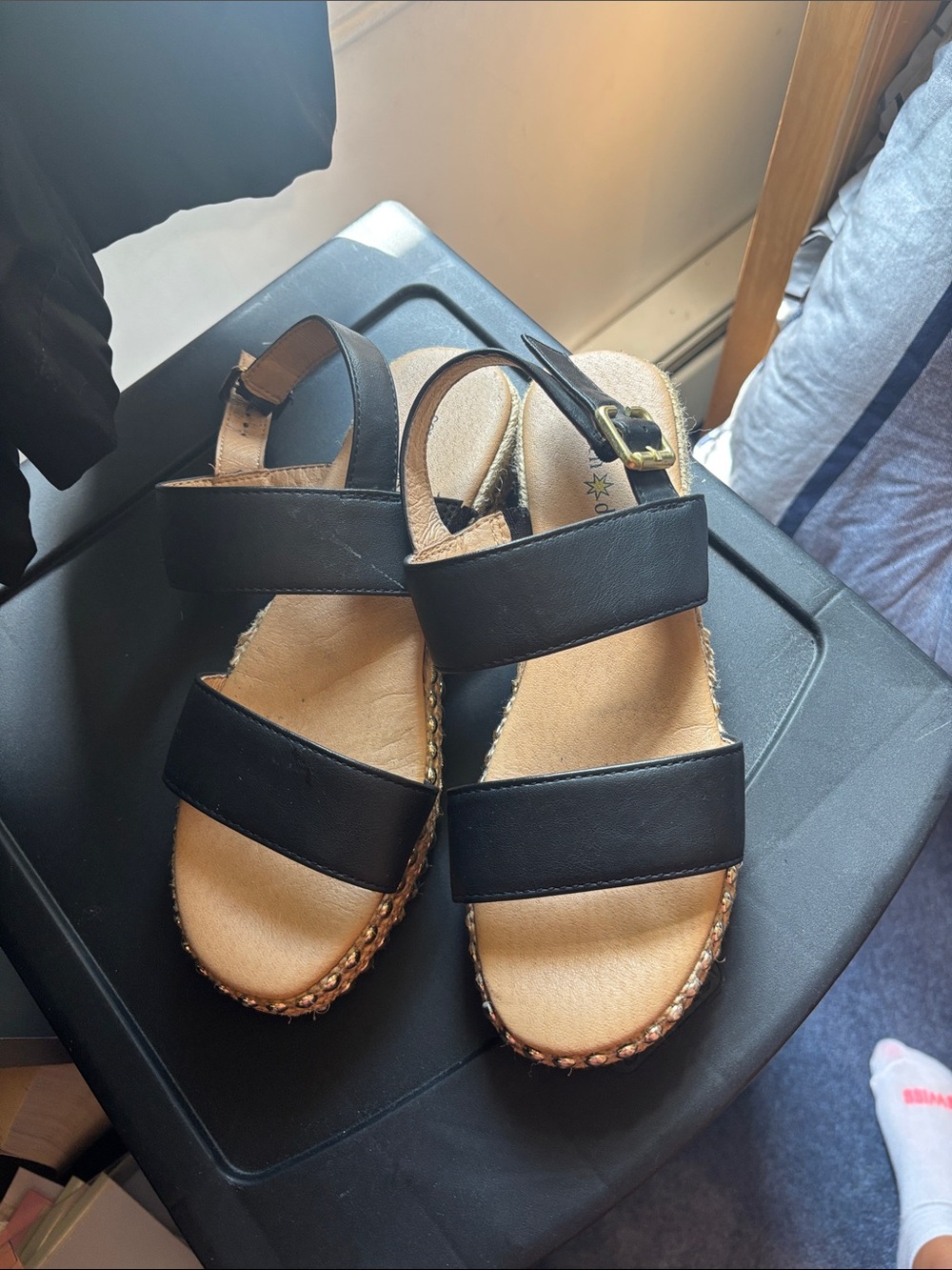 Seven Dials Black Double-Strap Espadrille Sandals